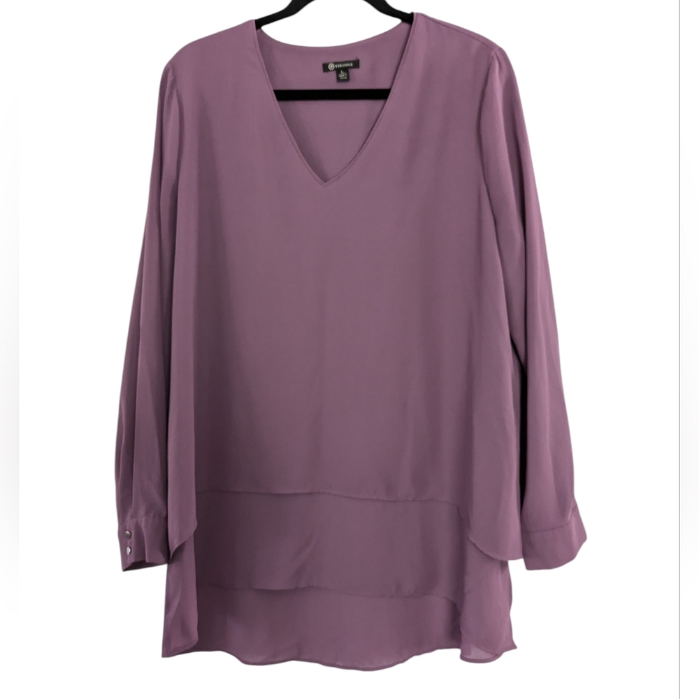 Versona Blouse Flowy Layered Eggplant Purple Women's Size Large Long Sleeve‎